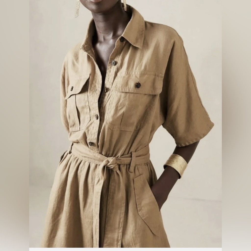 Banana Republic Camel Linen Utility Dress